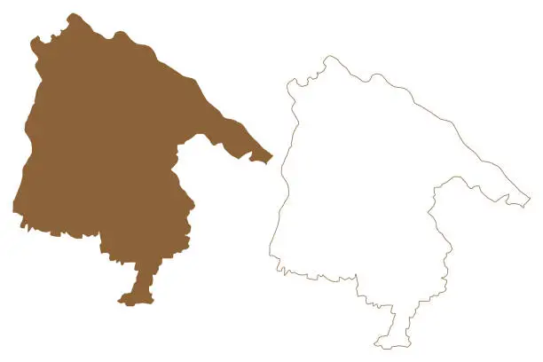 Vector illustration of Scharding district (Republic of Austria or Österreich, Upper Austria or Oberösterreich state) map vector illustration, scribble sketch Bezirk Schärding map