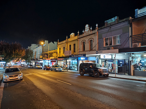 Street by night in Launceston, a city in the north of Tasmania, Australia. Launceston is the second most populous city in Tasmania and one of Australia's oldest cities.