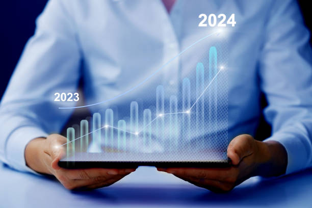 istock Growing virtual hologram stock chart in New Year 2024. Developnent, planning and strategy, stock market, business progress, motivation or success concept. 1497588241