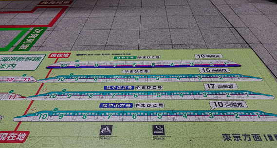 Sendai, Japan - Oct 3, 2017. Information board at platform of train station in Sendai, Japan.
