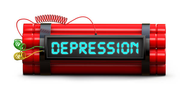 istock Time bomb explosive with depression word on timer isolated on white background. 3d illustration. 1497590868