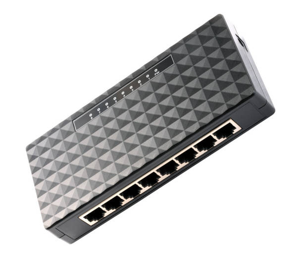 istock black 8 Port Plastic Ethernet Switch isolated on white backgroun 1497591232