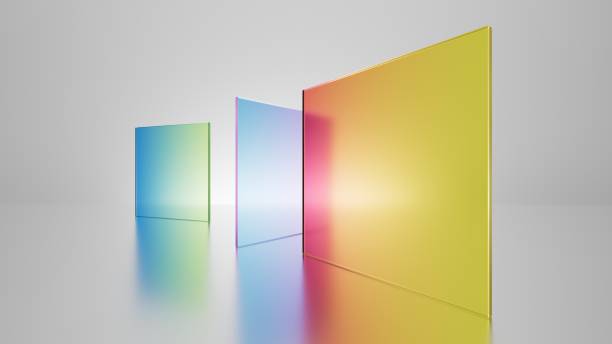 istock 3d rendering, abstract geometric wallpaper, translucent glass with colorful gradient, simple square shapes over white background 1497591320