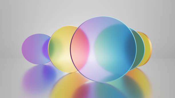 istock 3d render, abstract geometric background, colorful glass round shapes, simple flat pieces and translucent layers 1497591331