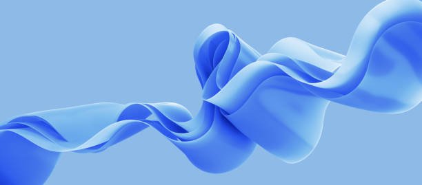 istock 3d render, abstract background with folded textile ruffle, curvy waving ribbons, blue cloth macro, fashion wallpaper 1497591395