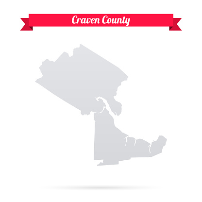 Map of Craven County - North Carolina, isolated on a blank background and with his name on a red ribbon. Vector Illustration (EPS file, well layered and grouped). Easy to edit, manipulate, resize or colorize. Vector and Jpeg file of different sizes.
