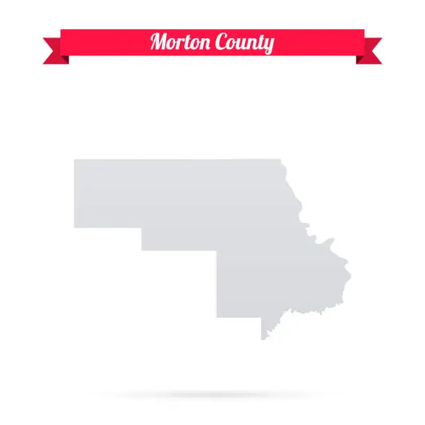 Vector illustration of Morton County, North Dakota. Map on white background with red banner