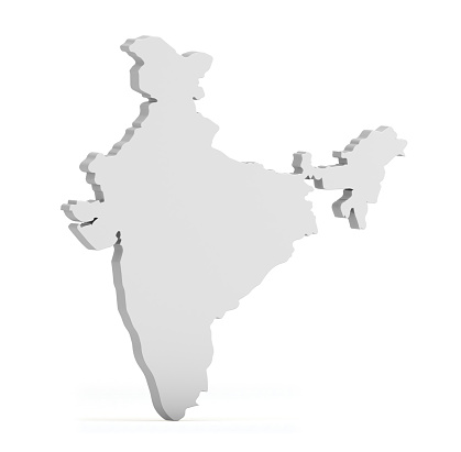 India Map 3d Front view isolated on transparent background. Three-dimensional India map. India map 3d Illustration.