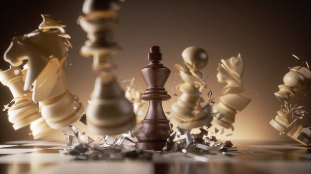 istock 3d illustration, chess game aggressive move, black king chess piece wins. Business planning strategic concept, success metaphor 1497596641