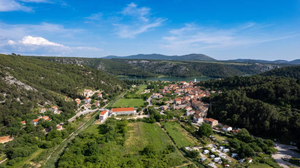 istock Skradin town in Croatia top view 1497607405