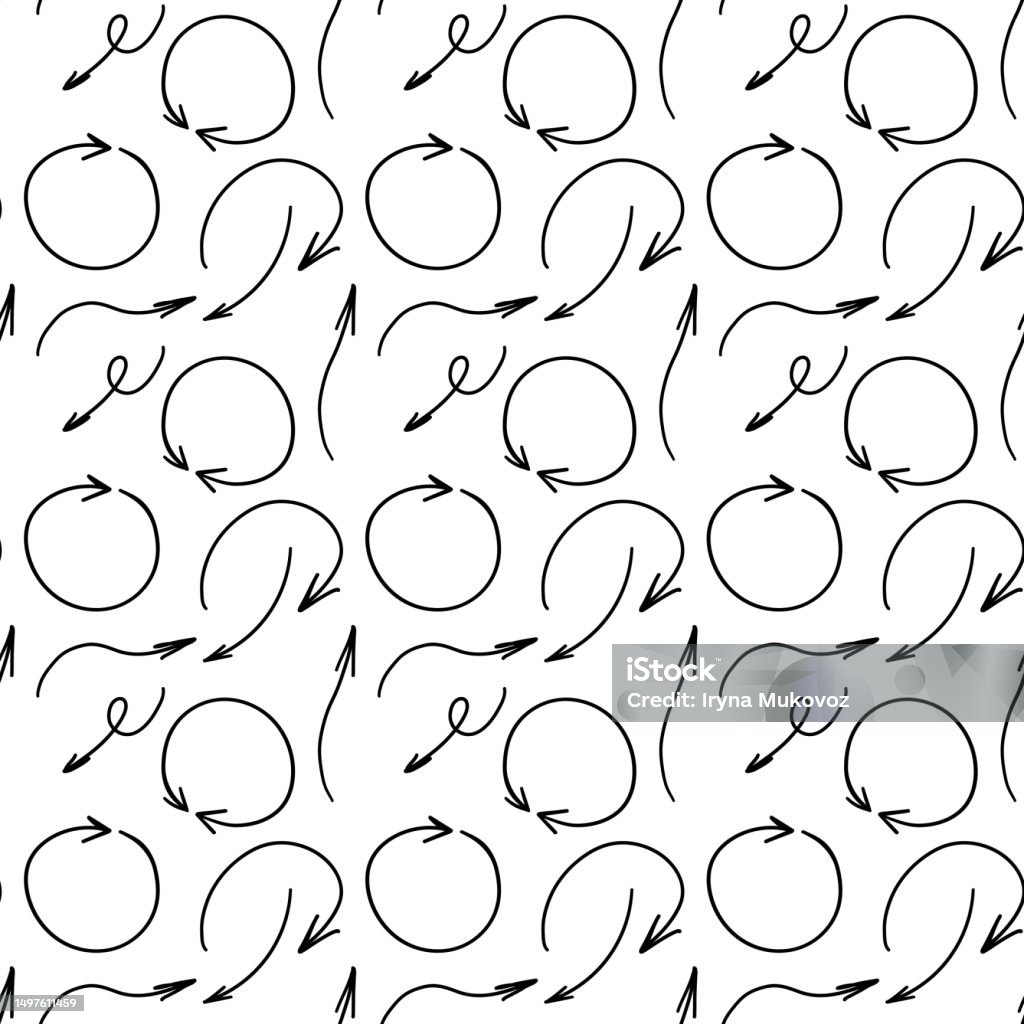 Pattern With Rounded Arrows Abstract Doodle Thin Arrows Seamless Pattern Circular Straight Curved ...