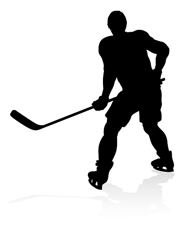 A detailed silhouette ice hockey player sports illustration