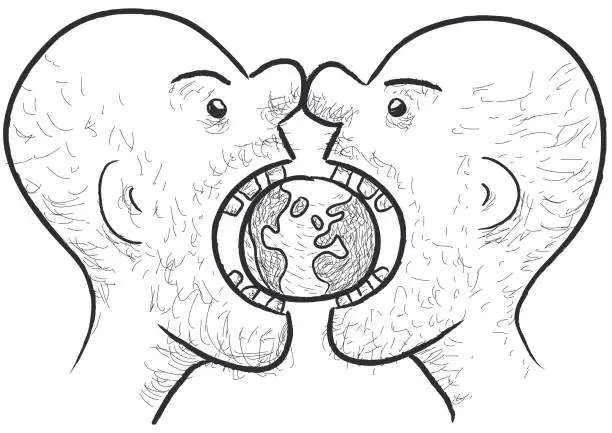 Vector illustration of Character eating the world, vector illustration