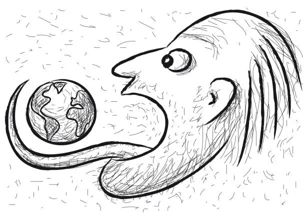 Vector illustration of Character eating the world, vector illustration