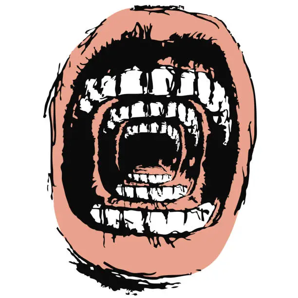 Vector illustration of Wide open mouth screaming, vector drawing