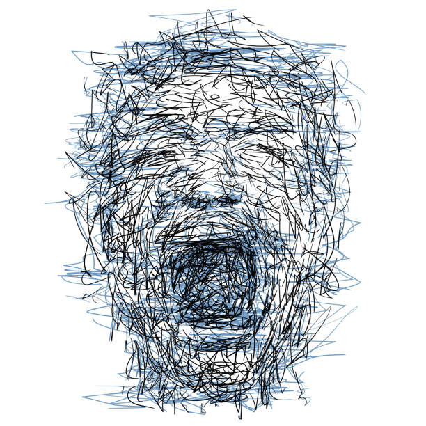 bildbanksillustrationer, clip art samt tecknat material och ikoner med drawing sketch of expressive face of person screaming loud - ilska