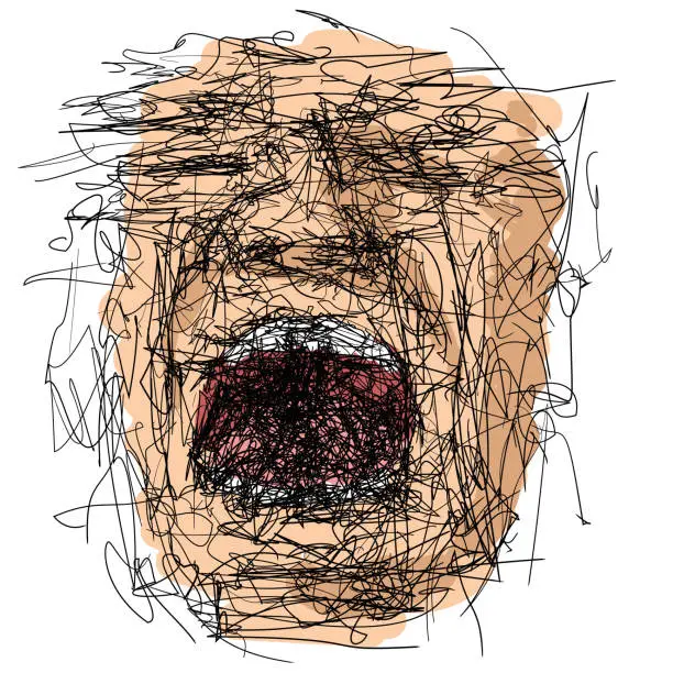 Vector illustration of Drawing sketch of expressive face of person screaming loud