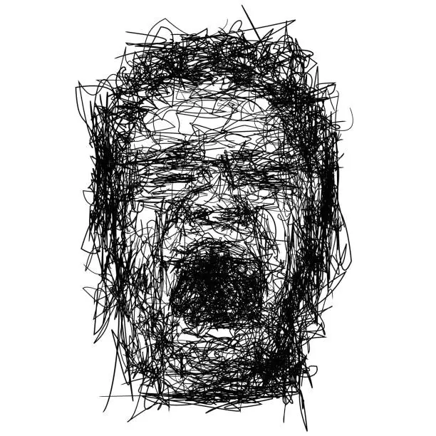 Vector illustration of Drawing sketch of expressive face of person screaming loud