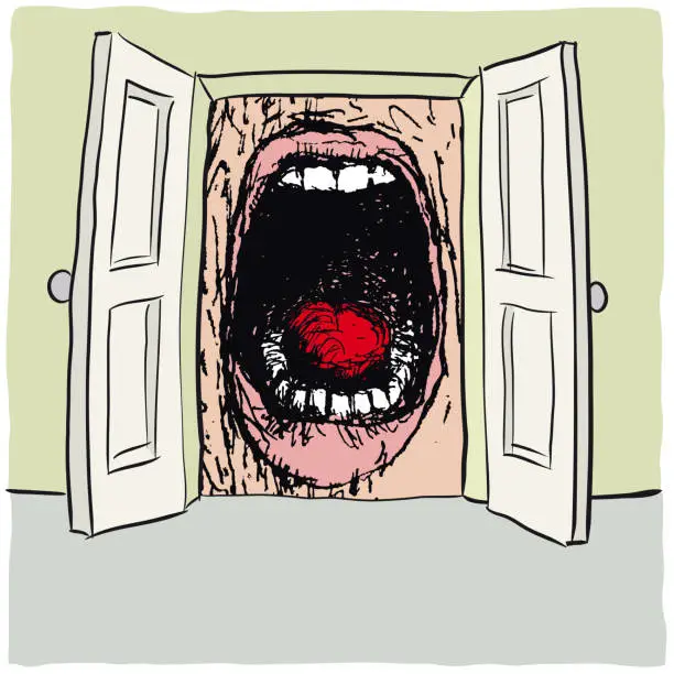Vector illustration of Open door and open mouth, vector illustration