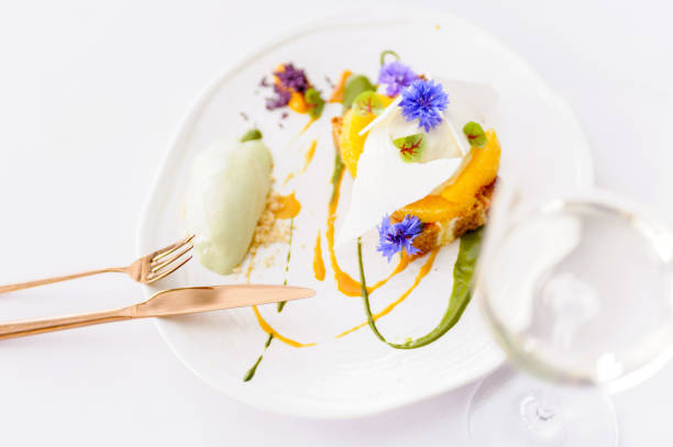 istock Carrot cake with orange and mint ice cream 1497627949