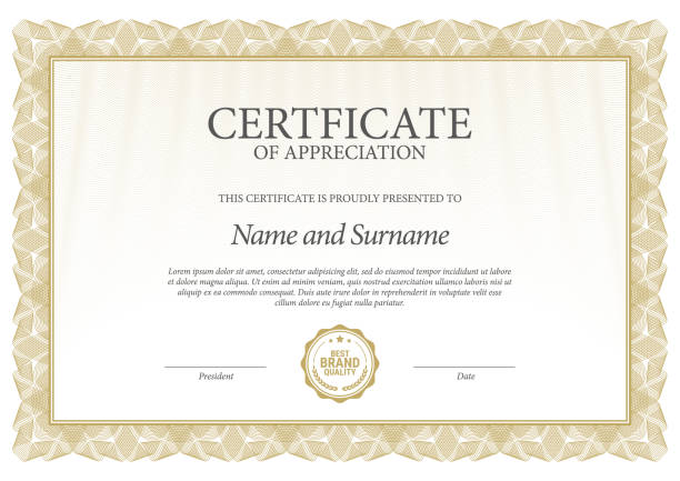 ilustrações de stock, clip art, desenhos animados e ícones de certificate template. diploma of modern design or gift certificate. - certificate diploma frame currency