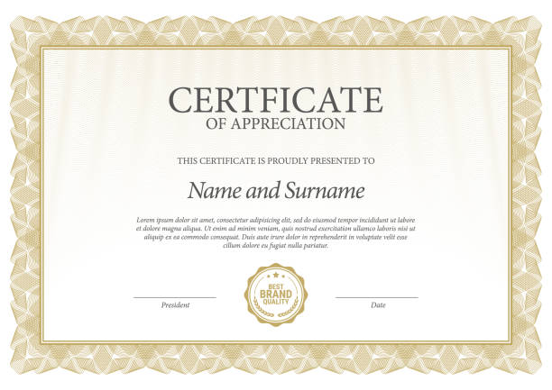 Certificate template. Diploma of modern design or gift certificate. Certificate Template. Diploma of modern design or gift certificate. Frame from guilloche pattern. Elegant and expensive design. Vector illustration. voucher stock illustrations