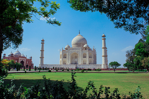 View to the Taj Mahal Complex Buildings in Agra, Uttar Pradesh, India
