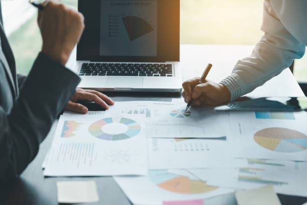 istock Business team collaboration discussing working analyzing with financial data and marketing growth report graph in team, presentation and brainstorming to strategy planning making profit of company. 1497632998