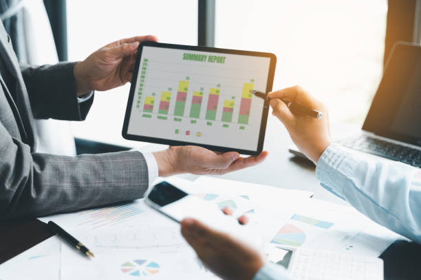 istock Business team collaboration discussing working analyzing with financial data and marketing growth report graph in team, presentation and brainstorming to strategy planning making profit of company. 1497633629
