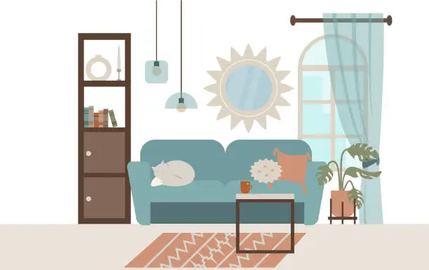 Vector illustration of Living room interior with furniture