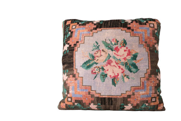 istock decorative pillow with rose embroidery, isolate, handmade, natural with feathers 1497634173