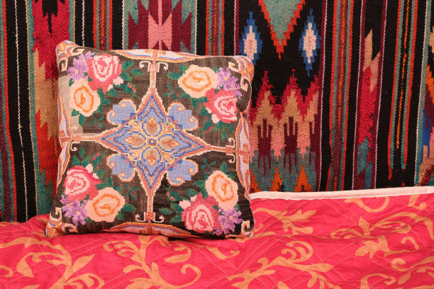 istock decorative pillow with rose embroidery, handmade, embroidered carpet, bed, wall and blanket red natural 1497634464