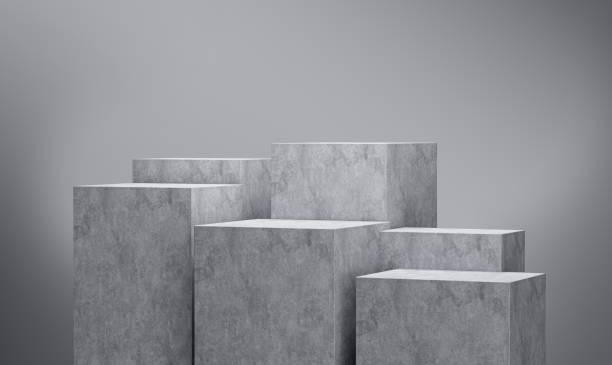 istock 3d Six Grey Empty Concrete Podium Isolated On Grey Background, 3d illustration 1497636097