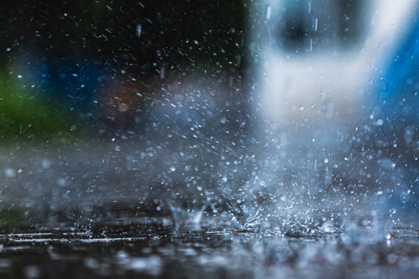 istock Raindrops on asphalt. Heavy rain. Rainy weather 1497637644