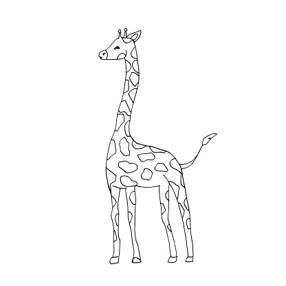 Line art animal isolated on white background. Hand drawn line sketch, black and white simple illustration.