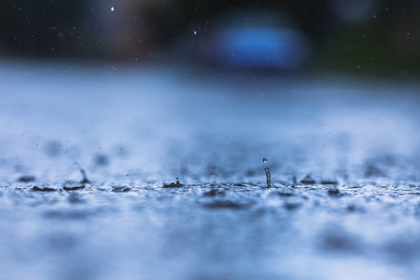 istock Raindrops on asphalt. Heavy rain. Rainy weather 1497641267