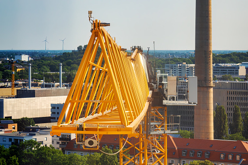 Construction machinery seen from a high-rise building