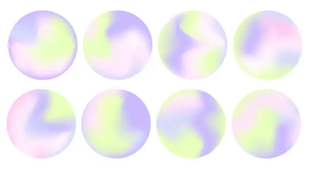 Vector illustration of Set of Y2k gradient aura circles.modern fluid multicolor gradients. Blurred color spheres. vibrant pastel color palette. Stock vector illustration