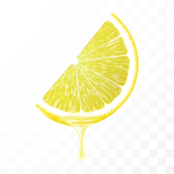 istock Sliced of lemon with juice dripping isolated on transparent background. Fresh slice of lemon with essential oil dripping. Juicy fruit. Fresh citrus design. Realistic 3d vector 1497651949