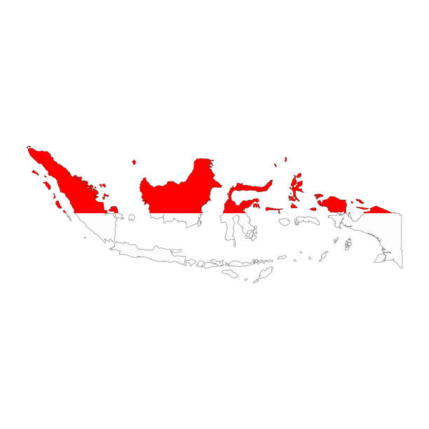 Indonesia map silhouette with flag isolated on white background Indonesia map silhouette with flag isolated on white background. Flat style sea population stock illustrations