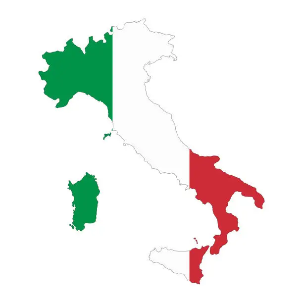 Vector illustration of Italy map silhouette with flag isolated on white background