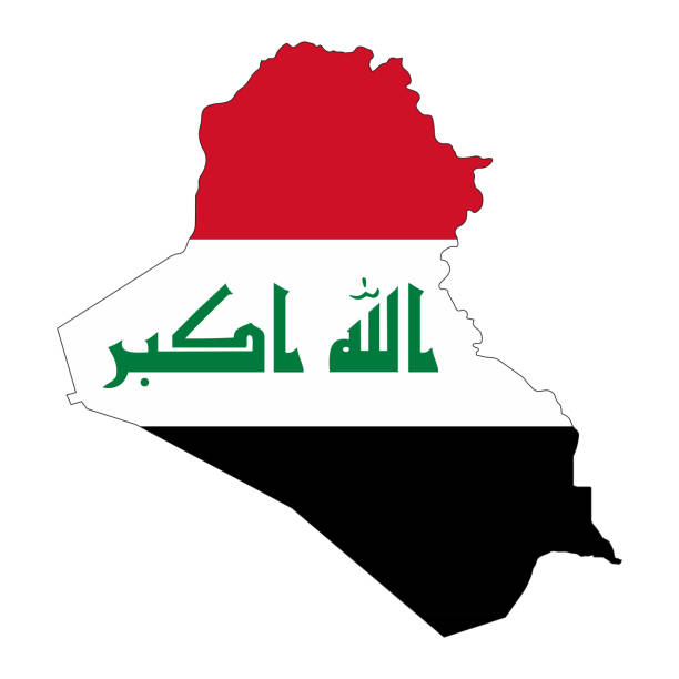 Iraq map silhouette with flag isolated on white background Iraq map silhouette with flag isolated on white background. FLat style sea population stock illustrations
