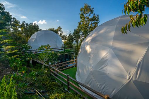 Clamp in the Stargazer Dome that overlook the cliff with a landscape view and unobstructed views of the night sky