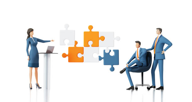 istock Successful businesswoman making presentation, sharing information. 3D rendering illustration 1497657517