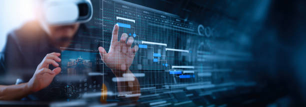 istock Industry transport, Logistic of futuristic. Metaverse Technology. Manager engineer use VR virtual reality goggle analyzing and control logistic network distribution and smart transport intelligent. 1497659673