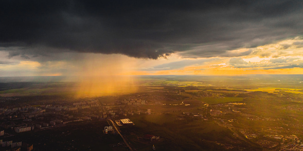 Rainy weather. Drone photography.