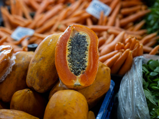fresh papayas at the local market
