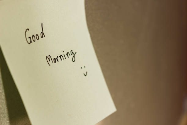 istock Good morning text in a note is stuck on the wall 1497669219
