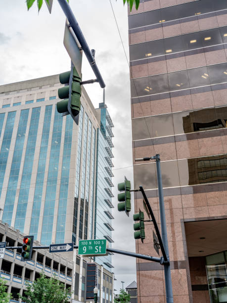 Downtown Boise Buildings closeup with street light