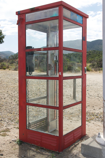 Obsolete run down telephone booth.